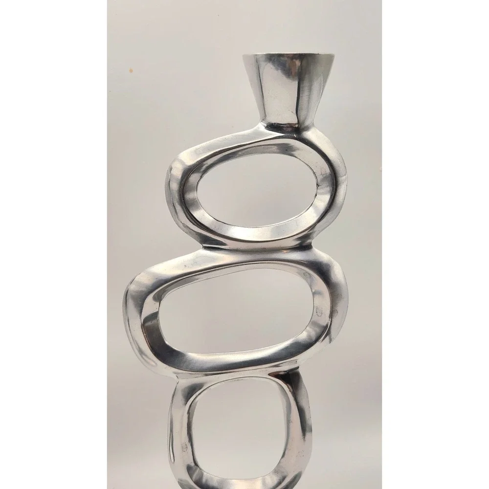 Modernist Candle Holders Brutalist Aluminum Armelent Sculptural Mid Century Pair